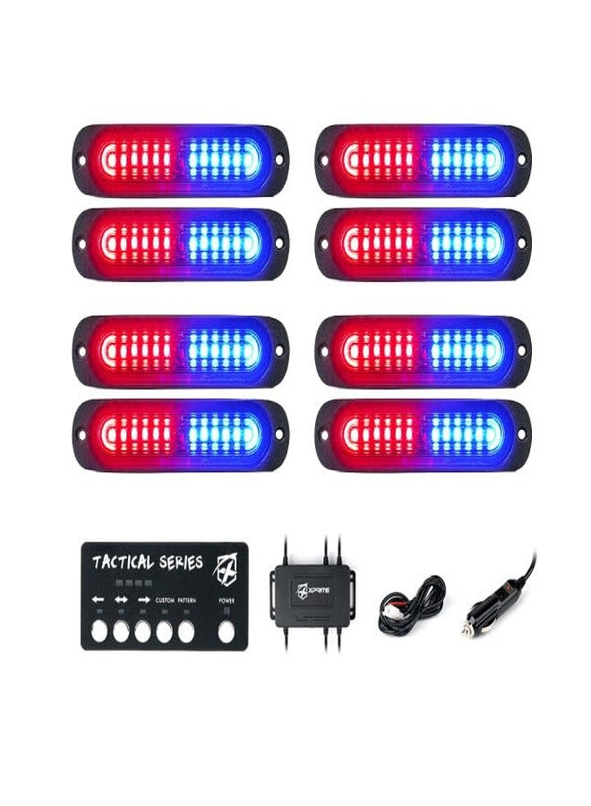 Xprite Red Blue LED Surface Mount Strobe Police Lights Kit, w/Control Panel Emergency Safety Warning Flashing Grille Cop Marker Light Assembly for Vehicles Trucks ATV UTV Motorcycle 8PCS - Image 1